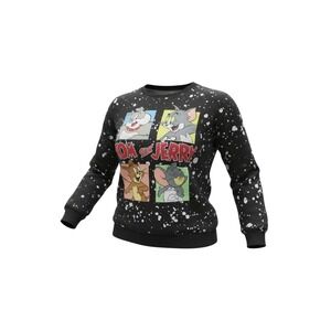 Tom and Jerry Graphic Sweatshirt Womens 3XL Black Splatter Print